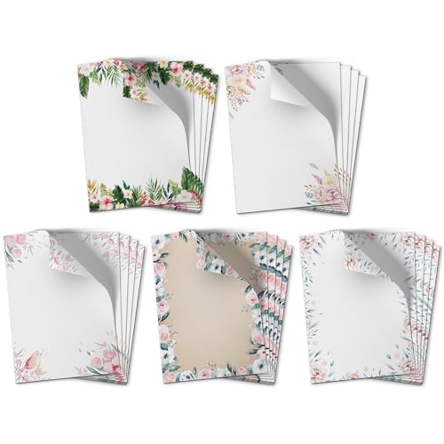 50 Blatt Briefpapier (A4) | Floraler Mix (5 x 10 Blatt) | Motivpapier | edles Design Papier | beidseitig bedruckt | Bastelpapier | 90 g/m²
