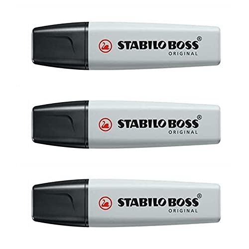 STABILO Boss Original Textmarker, Pastellfarben, Keilspitze, 2-5 mm, Graupuder, 3 Stück
