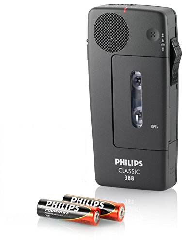 Philips LFH0388/00B Analoges Mini-Kassetten Diktiergerät 30 Mini-Kassette, 2 x AA Batterie sowie Handschlaufe, anthrazit