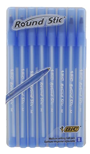 Bic Round Stic Kugelschreiber, Strichstärke, Blau, 8 Stück