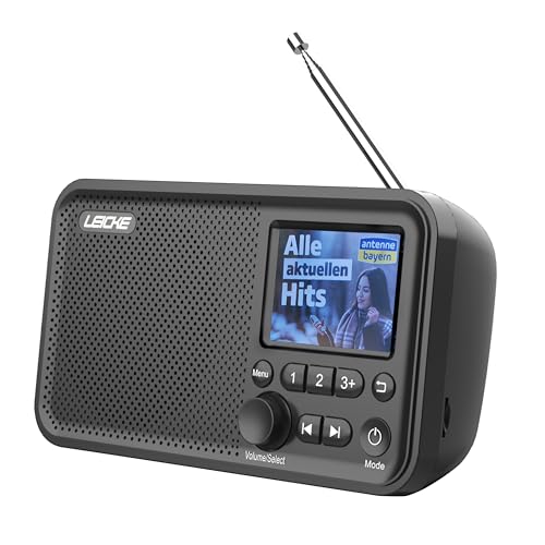 LEICKE tragbares DAB+ Radio mit Bluetooth 5.0 | DAB/DAB+ und UKW Radio, 2,4' Farbdisplay, 80 Voreinstellungen, Küchenradio mit Kabel oder 2000mAh Akkubetrieb, MicroSD/TF/AUX Anschluss, Alarmfunktionen