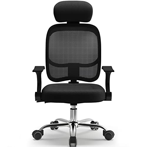 Airchros Bürostuhl Ergonomisch, Schreibtischstuhl mit Sperrfunktion, Ergonomischer Office Chair mit Kopfstütze und Armlehnen, Schwarz Drehstuhl, (AD-6-1)