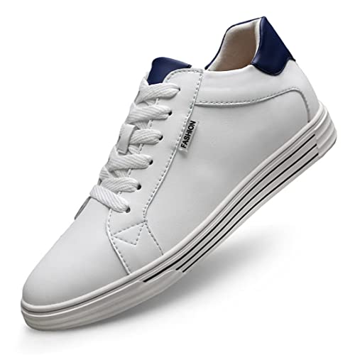 UCUZMI Männer Aufzug Business Sneakers, Leder Lifting Schuhe Leichte Unsichtbare Höhe Zunehmende Trainer Mode Büro Walking Schuhe,White 6cm,42 EU