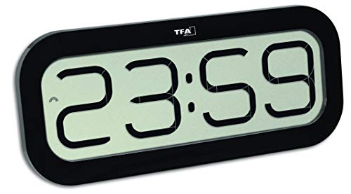TFA Dostmann Bim Bam Funk-Wanduhr, 60.4514.01, Stundensignal mit 5 verschiedenen Klängen, auch als Tischuhr oder Wecker geeignet, Lautstärke einstellbar, großes Display, 24-Stunden-Anzeige, schwarz