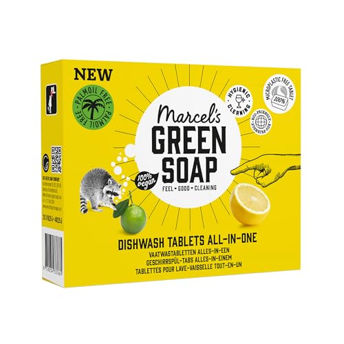 Marcel's Green Soap Spülmaschinen Tabs Alles-in-Ein 24 Stück - Grapefruit & Limette - Auflösbare Folie - Pflanzenbasiert - Umweltfreundlich