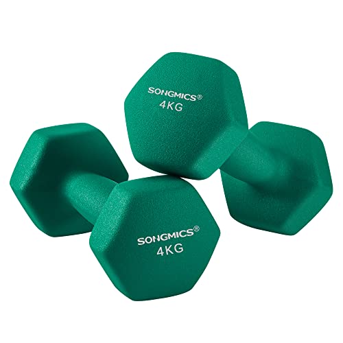 SONGMICS 2er-Set Hanteln, 2 x 4 kg Gymnastikhantel, mit matter Beschichtung aus Neopren, Fitnessstudio, rutschfest, 20,5 x 9, grün SYL68GN