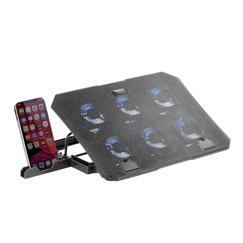 Mars Gaming MNBC23, Kühlsockel und Ständer 16', 6 Steuerbare Lüfter mit Blauer LED, 6 Positionen Ständer, Smartphone-Ständer, 2 USB 2.0, Schwarz