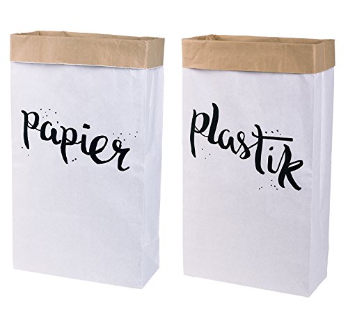 Lifestyle Lover 2er Pack Papiersack Paper Bag eckig aus Kraftpapier Mülleimer 'Papier & Plastik'