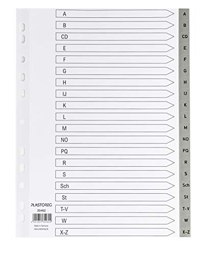 5er Set 20-teiliges Register/Trennblätter aus PP DIN A4 mit Buchstaben A-Z, volldeckend + praktischem Deckblatt aus stabilem Papier zum Beschriften. Trenn-Blätter für die Ordner-Organisation im Büro.