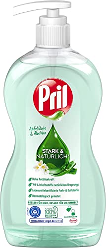 Pril Stark & Natürlich Apfelblüte & Aloe Vera Geschirrspülmittel 420 ml, Spülmittel sensitiv mit hoher Fettlösekraft, in nachfüllbarer Pumpflasche, Blauer Engel-zertifiziert