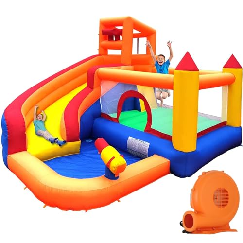 Ballsea Große Hüpfburg mit Gebläse, Trocken-/Wasserrutsche, geeignet für Kinder von 3 bis 10 Jahren, Children's Bouncy Castle for Indoor or Outdoor use 320 x 280 x 232 cm