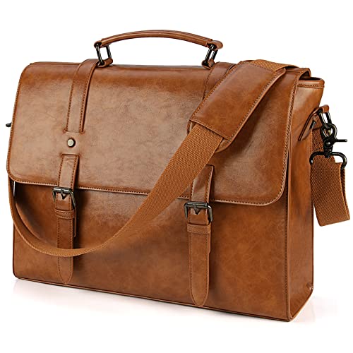 Lubardy Umhängetaschen Herren Aktentasche Laptoptasche 15.6 Zoll Wasserdichte Messenger Bag Vintage Ledertasche Männer für Geschäft Arbeit Schule