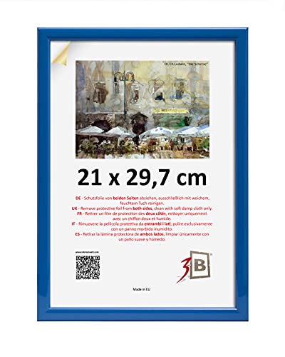 3-B Bilderrahmen ULM 21x29,7 cm (A4) - hell blau - Holzrahmen, Fotorahmen, Portraitrahmen mit Acrylglas