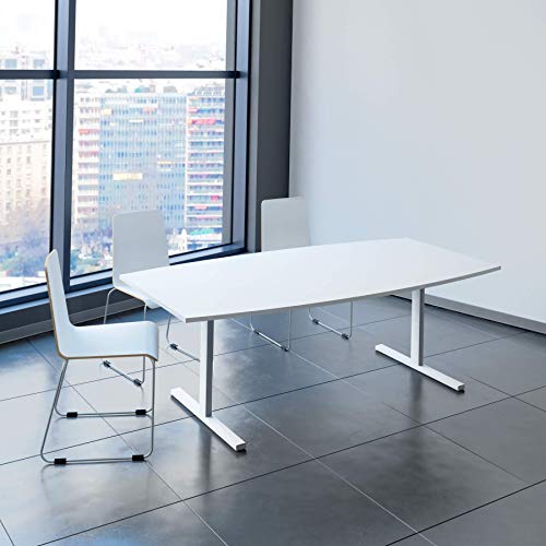 Weber Büroleben GmbH Easy Konferenztisch Bootsform 200x100 cm Weiß Besprechungstisch Tisch, Gestellfarbe:Weiß
