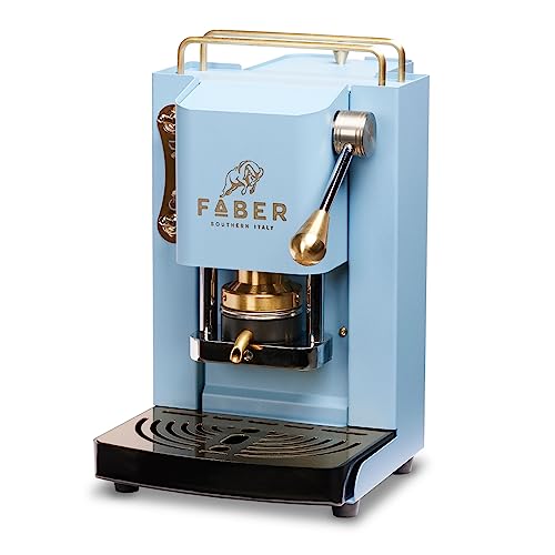 FABER COFFEE MACHINES | Pro Mini Deluxe Modell | 44 mm Kaffeepad-Maschine | Farbe Turquoise Oberflächen Messing | Messing Padspresse