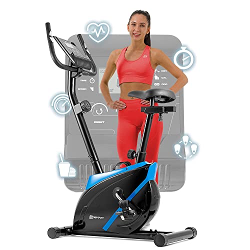 Hop-Sport Onyx Heimtrainer Fahrrad - Fitnessgerät für Zuhause mit Pulssensoren und Computer, 8 Widerstandsstufen, Schwungmasse 7 kg - Fitnessfahhrad für ein max. Nutzergewicht von 120kg Blau