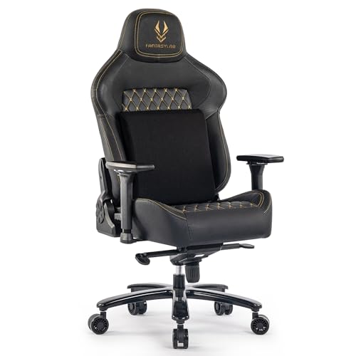 Fantasylab Gaming Stuhl 200KG Belastbarkeit Bürostuhl 200KG Verstellbare Armlehne 4D Gamer Stuhl mit Lendenwirbelstütze Chefsessel Ergonomischer Schreibtischstuhl Gaming Chair Schwarz/Golden