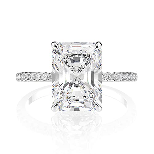 PUYYDS 925 Sterling Silber Smaragdschliff Erstellt Moissanite Diamant Eheringe für Frauen Luxus Vorschlag Verlobungsring