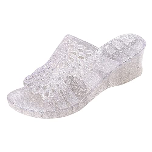Damenschuhe Slipper Freizeit Außenhandel Große transparente Jelly Slippers Walking Schuhe Damen Wasserdicht Hoch (White, 40)