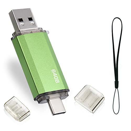 Type C USB Stick 64 GB, OTG USB C Memory Stick 64 GB 2-in-1 Type C Flash Drive 64 GB Mini Memory Stick External Pen Drive for MacBook Pro, Android Mobile Phone, Pad, Laptop and Computer (Green)