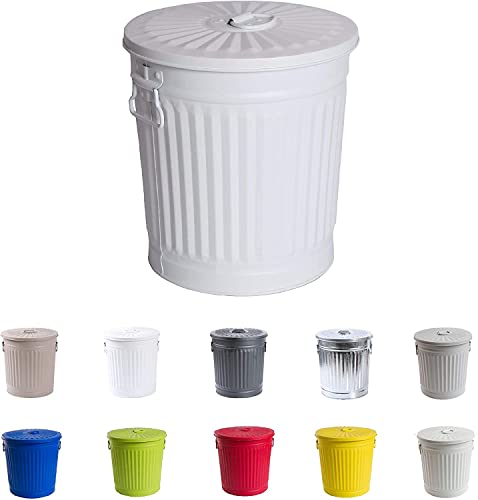 Jinfa Retrodesign kleiner Mülleimer mit deckel Ascheeimer Mülltonne | Mattweiß | Ø 21,5 cm, Höhe 21,5 cm 7 Liter
