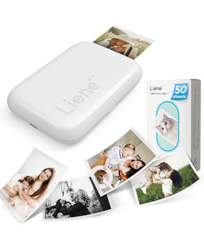 Liene Mini Fotodrucker für Smartphone(5x7,6cm) - mit 50 Blatt Zink-Fotopapier mit Kleberückseite, 300DPI Bluetooth Sofortbilddrucker kompatibel mit iOS & Android Smartphone, Integrierter Akku