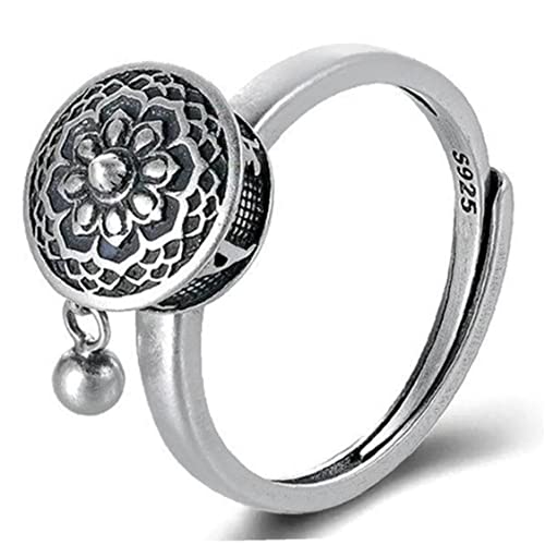 Haowul 925 Silber Rotierende Ringe Buddhist Tibetanische Gebetsrad Ring Viel Glück Verstellbarer Ring