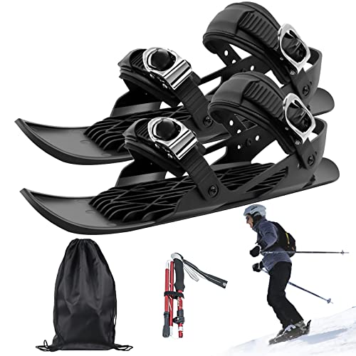 Dosodo Mini Ski Skates für Snow Skiboard Snowblades 2021 Neue Verstellbarer Snowboardschuhe Kurze Snowskates Erwachsene Skier Skifahren Skischuhe,Adult 44×12.5cm,Black