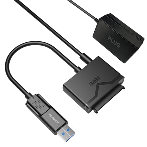 BENFEI USB 3.0 auf SATA Adapter, 2-in-1 USB C/USB 3.0 auf SATA III Festplattenadapter für 2,5 Zoll / 3,5 Zoll HDD/SSD Festplatte und SATA optisches Laufwerk mit 12V/2A Netzadapter, unterstützt UASP