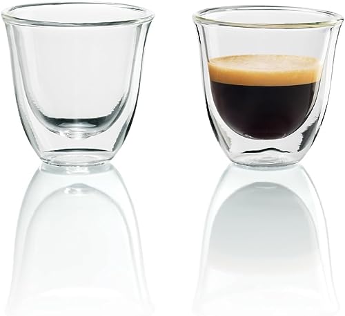 De'Longhi DLSC310 Doppelwandiges Thermoglas Espresso 2 Stück (1er pack), perfekt geeignet für Espresso, Espresso Macchiato oder Ristretto, spülmaschinenfest, aus Glas, Fassungsvermögen 90 ml
