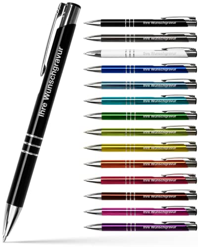 #teamludorf GAMMA Metall-Kugelschreiber mit Wunsch-Gravur - Personalisierte Kulis - Stift mit Name - 14 Farben & 20 Schriftarten - 100 Stück - Farb-Mix