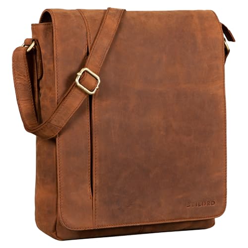 STILORD 'Paul' Umhängetasche Herren Leder Hochformat Messenger Bag im Vintage Design Ledertasche für 13,3 Zoll MacBook iPad DIN A4 Herrentasche Echtleder, Farbe:tan - Dunkelbraun