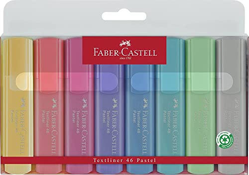 Faber-Castell 154681 - Textmarker Set TL 1546, 8er Etui, Pastell Farben, mit langlebiger Keilspitze, Strichbreite 1 - 5 mm
