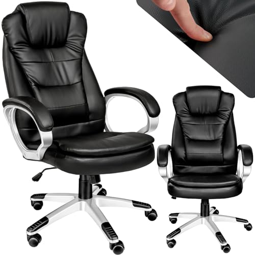 tectake Chefsessel, Bürostuhl ergonomisch, Drehstuhl mit Rollen, Gaming Stuhl, hohe Rückenlehne und verstärkte Polsterung, höhenverstellbar, Drehstuhl mit Einstellbarer Wippmechanik - schwarz