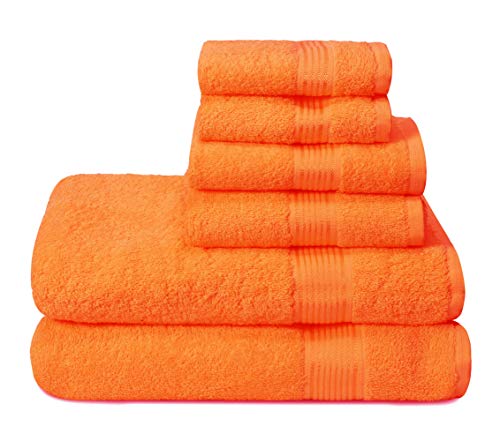 GLAMBURG Ultra Soft 6er-Pack Baumwoll-Handtuch-Set, enthält 2 übergroße Badetücher 70 x 140 cm, 2 Handtücher 40 x 60 cm und 2 Waschbetten 30 x 30 cm, Orange