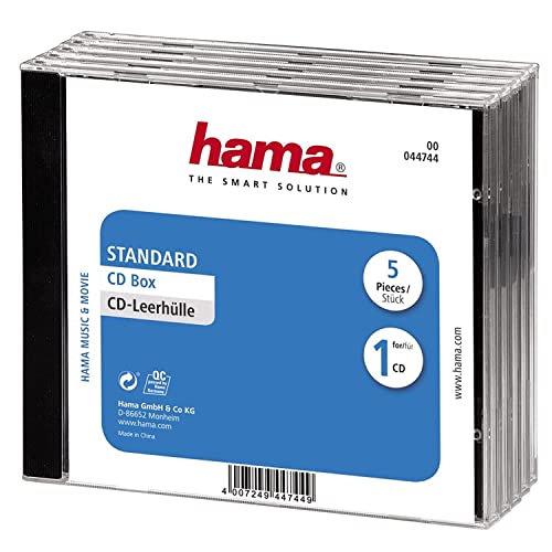 Hama CD-Leerhülle, Standard, 5er-Pack, transparent-schwarz