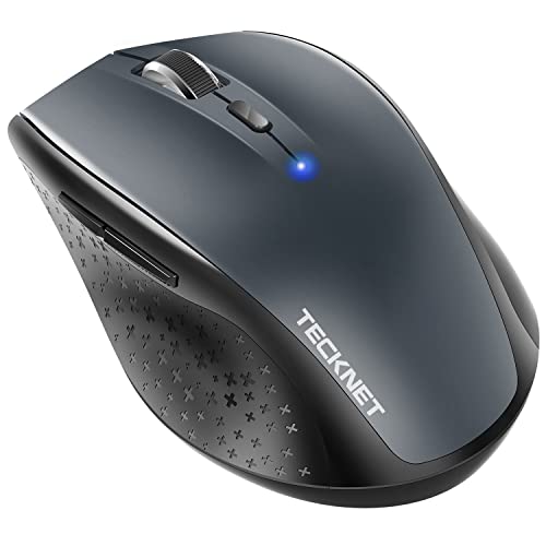 TECKNET Bluetooth Maus, 3200 DPI Kabellose Maus, 24 Monate Batterielebensdauer, Maus kabellos Bluetooth Mouse 6 Verstellbare DPI Level, Funk Maus mit Batterieanzeige für PC Mac - Grau