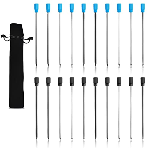 Kugelschreiberminen, 20 Kugelschreiber Ersatzminen mit Frühling und 1 Samtbeutel, 0.7mm Kugelschreiber Minen für Büro, Geschäft, Schule und Zuhause Schreibfarbe(Schwarz, Blau)