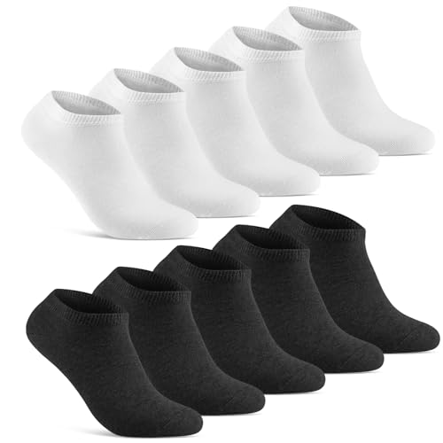 10 Paar Sneaker Socken Herren Damen kurze Sneakersocken Baumwolle 70202T (Schwarz Weiß 43-46)