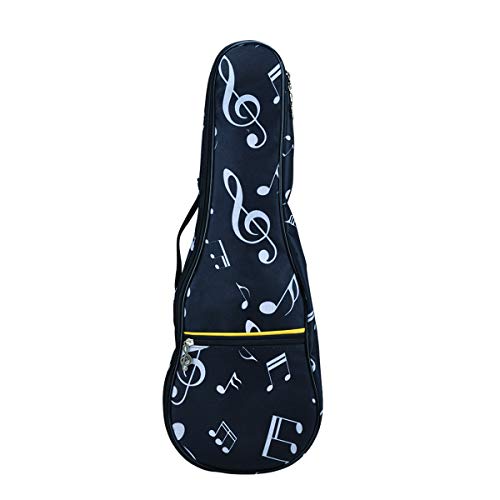 Musical Note Pattern Konzert Ukulele Tasche,Koffer,23Inch 600D Wasserdichte Oxford Ukulele Taschen Koffer Einzelschulter Rucksack mit verstellbaren Trägern (Schwarz)