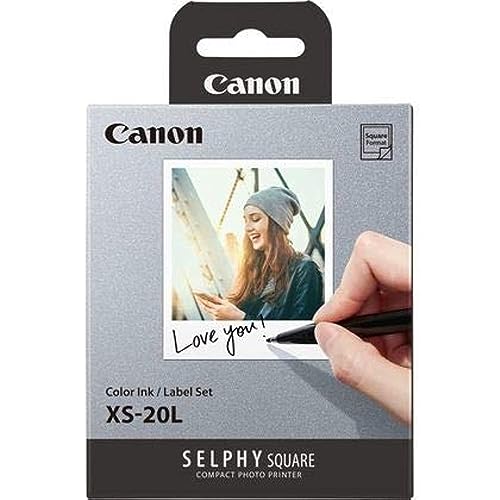 Canon XS-20L Original Farbband/Papierset quadratisch 6,8 x 6,8cm für Canon SELPHY Square QX10 Fotodrucker (20 Blatt, selbstklebend, Kleberückseite, Papierformat 72 x 85 mm, Thermosublimation)