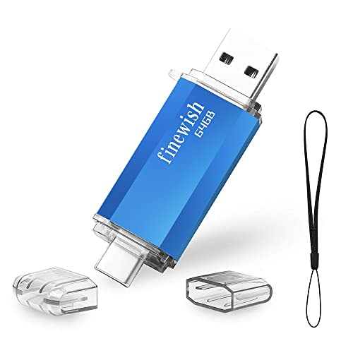 Type C USB Stick 64gb, 2 in 1 USB C Speicherstick 64 gb Tragbar USB 2.0 Pen Drive 64GB Für MacBook Pro, Android Handy, Pad, Laptop UND Computer (Blau)
