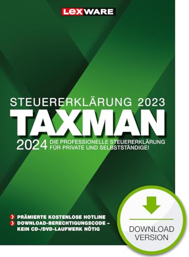 TAXMAN 2024 (für Steuerjahr 2023)| Download |Steuererklärungs-Software für Arbeitnehmer, Rentner u. Pensionäre, Familien, Studenten und im Ausland Beschäftigte | PC Aktivierungscode per Email