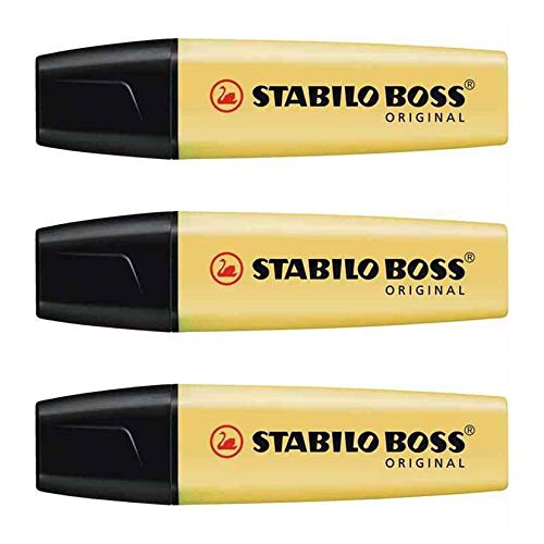 STABILO Boss Original Textmarker, Pastellfarben, abgeschrägte Spitze, 2-5 mm, Pastellgelb, 3 Stück