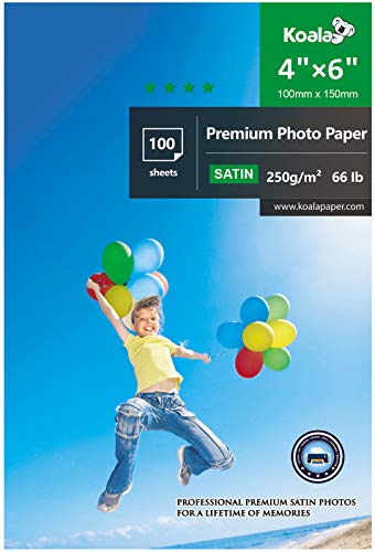 KOALA Satin Fotopapier, 4x6 zoll, 10x15 cm, 250 g/m², 100 Blatt mit Premium Satin Advanced Resin beschichtet für Canon HP Epson Tintenstrahldrucker