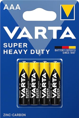 VARTA10500403 - Superlife Zink-Kohle Batterie AAA / R03 mit 1,5 Volt, 4er Set, Kapazität 800 mAh, ideal für Niedrigstrom-Geräte (Verpackung kann variieren)