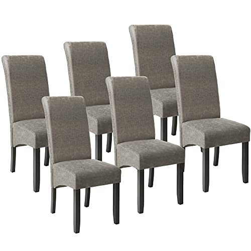 tectake® 6er Set Stühle, Kunstleder Stuhl mit hoher Rückenlehne, ergonomische Form, perfekt für den Esstisch, als Esszimmerstühle, Küchenstühle oder im Wohnzimmer - grau marmoriert