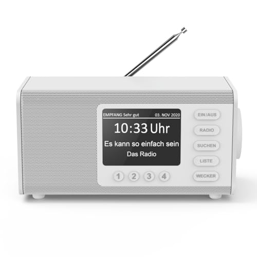 Hama DAB Radio mit DAB+/DAB und FM DR1000DE (Digitalradio mit großem Display, Küchenradio mit einfacher Bedienung, kleines Radio mit großen Tasten, UKW, AUX, 5W, Radiowecker, Seniorenradio) weiß