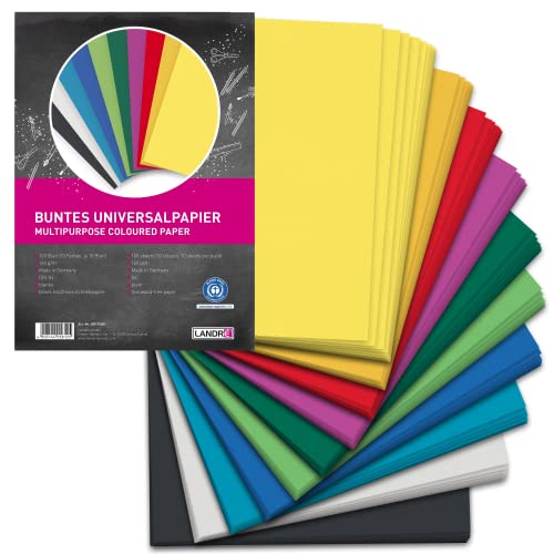 Landré 100 Blatt A4 buntes Ton-Papier, 160g/m², DIY- Material, 10 Farben