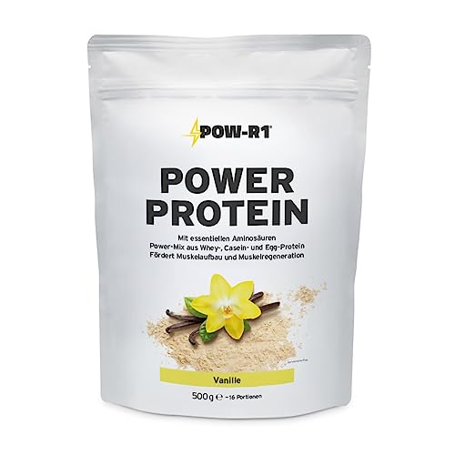 POW-R1® Power Protein Pulver 500g, 3K, 16 Portionen, leckerer Vanille Geschmack, hochwertiges Eiweiß für Muskelaufbau und Muskelregeneration sowie Fitness